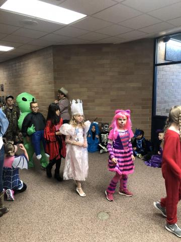 Students parading in their  costumes.
