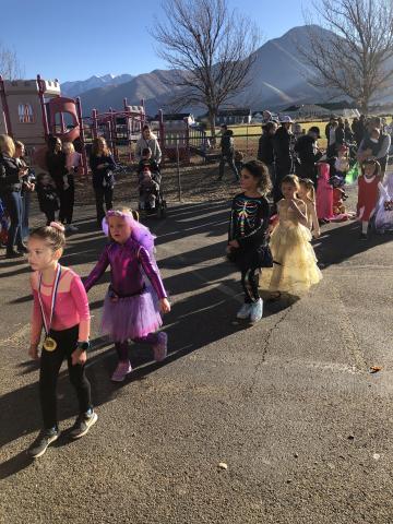 Students parading in their  costumes.
